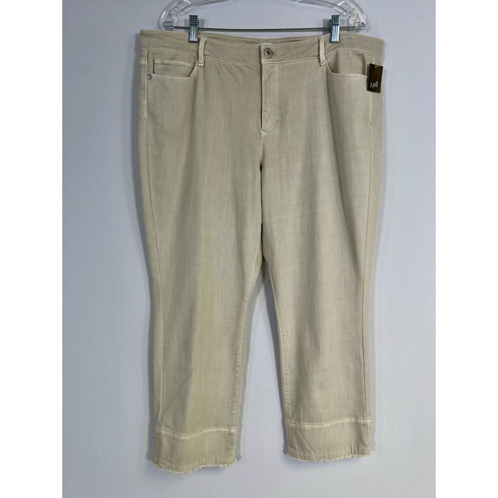 J.Jill Women's Authentic Fit Cropped Straight Pants Sz 18 Beige Stretch Raw Hem